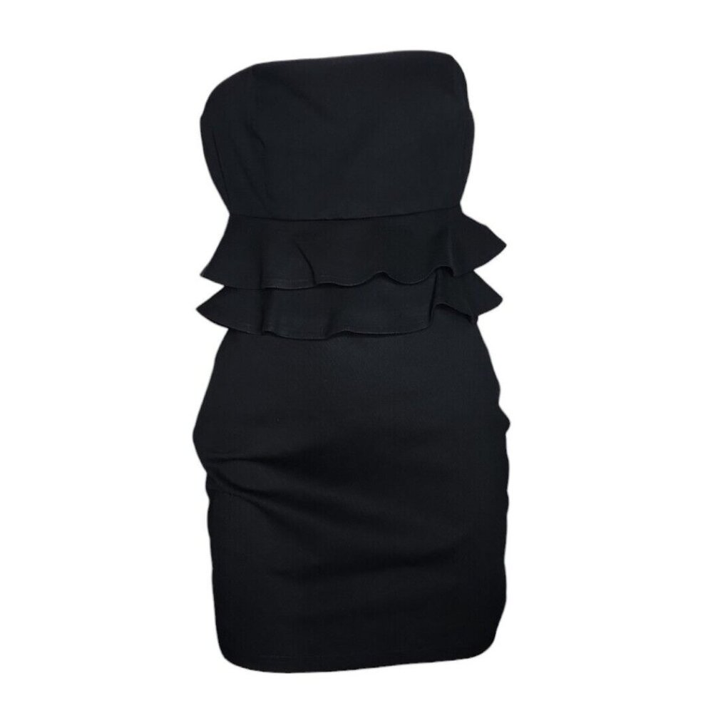 Lulus Dress Womens Size M Medium Solid All Black Strapless Peplum‎ Glam Up